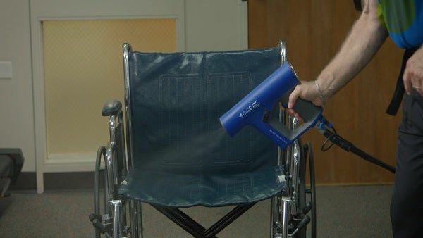 Hospital Environmental Services: Disinfecting a Wheelchair with an Electrostatic Sprayer